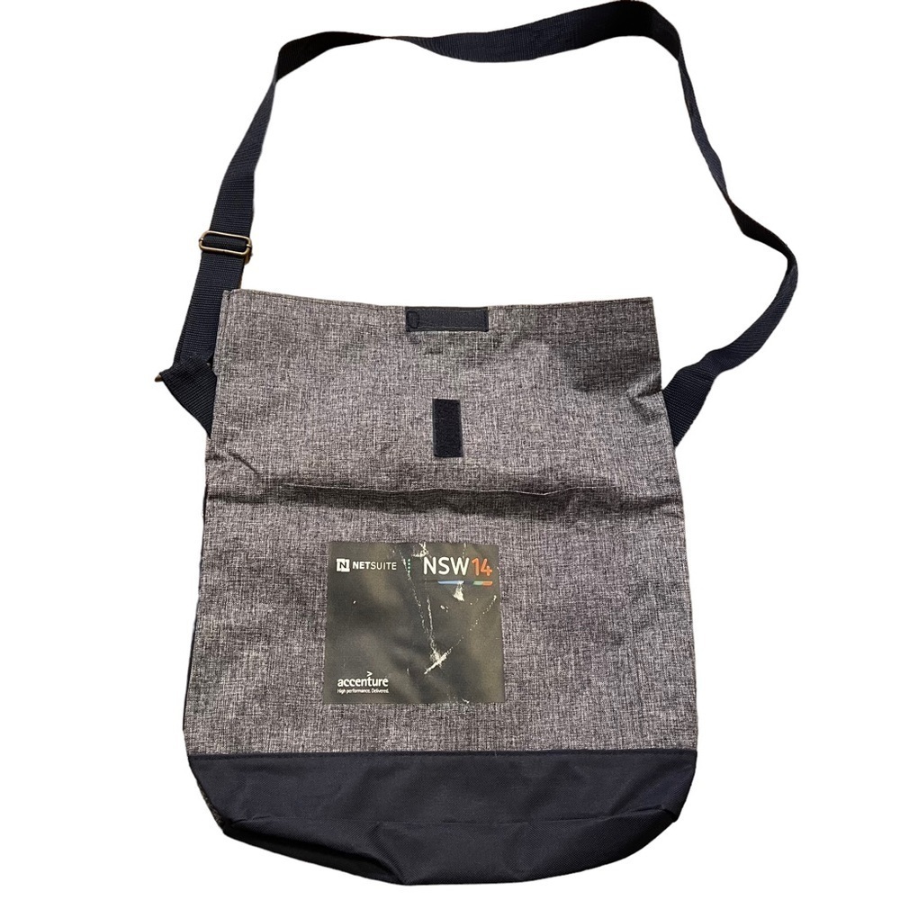 Leed's Foldover Tote Bag Shoulder Bag Gray Blue Netsuite NSW 14 Accenture Pocket